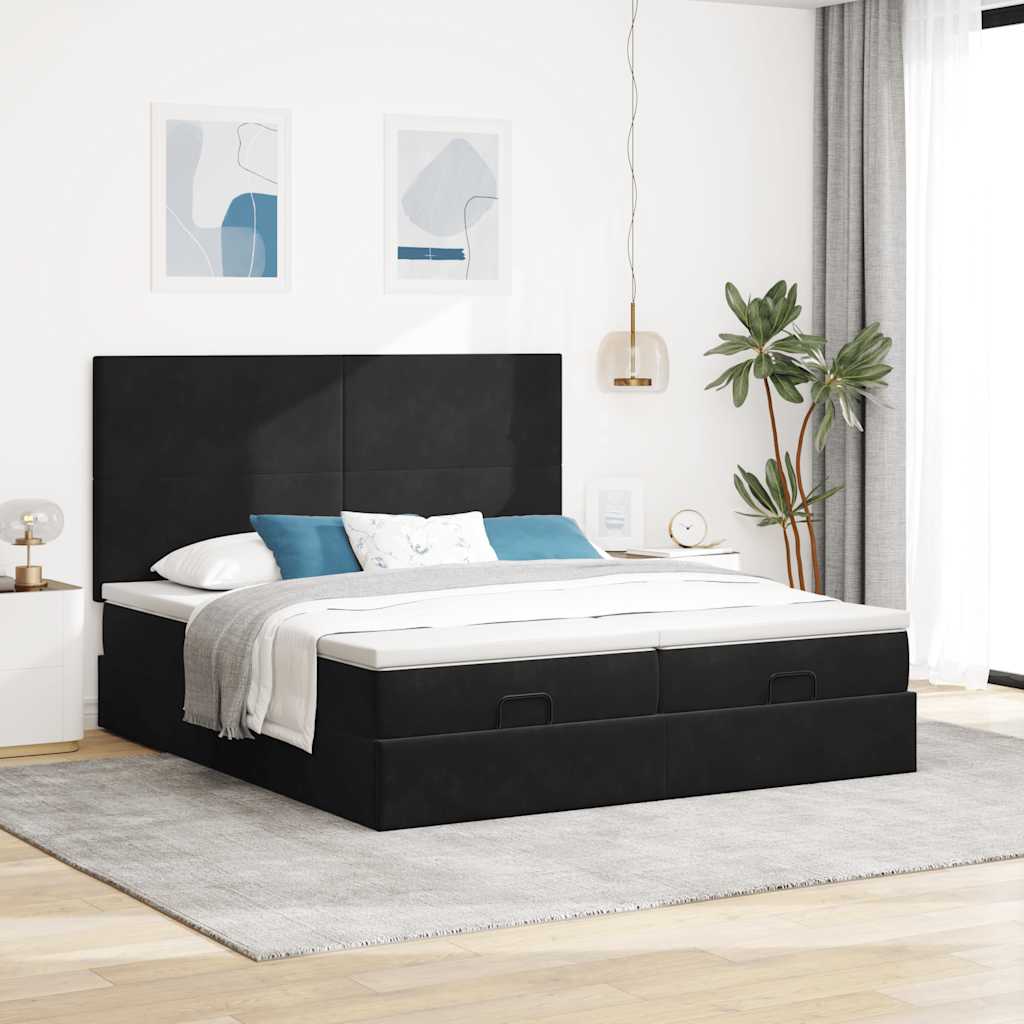 Estrutura de cama otomana com colchões 180x200cm veludo preto - Image 2