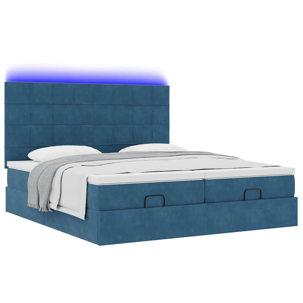 Estrutura de cama otomana com colchão azul escuro veludo - Image 3