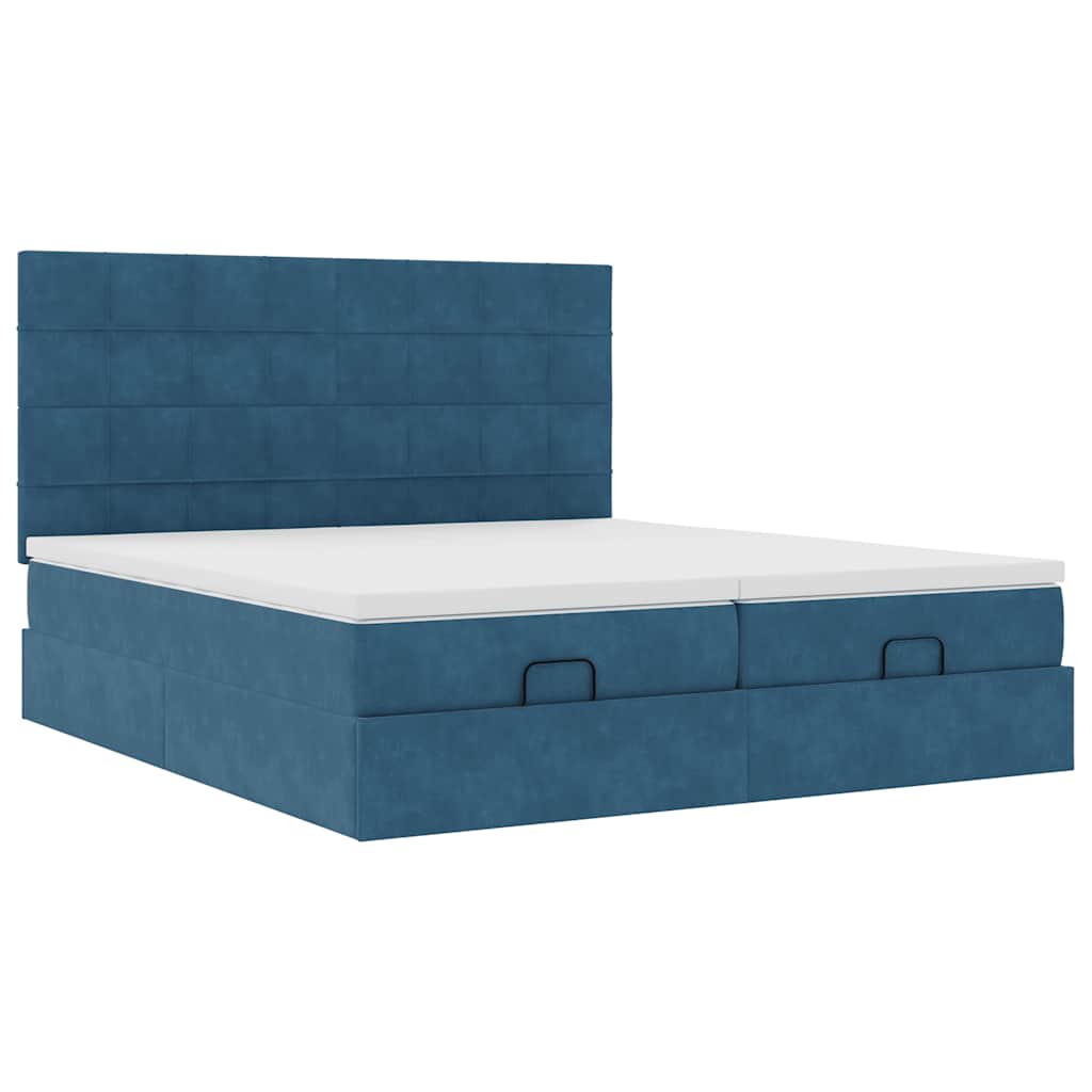 Estrutura de cama otomana com colchão azul escuro veludo - Image 4