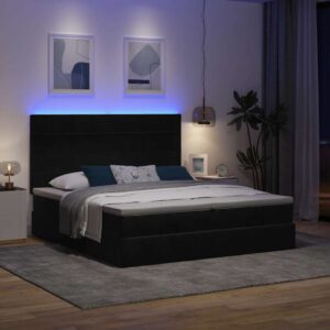 Estrutura de cama otomana com colchões 200x200cm veludo preto
