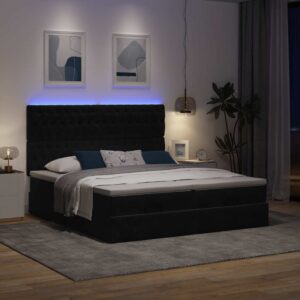 Estrutura de cama otomana com colchões 200x200cm veludo preto