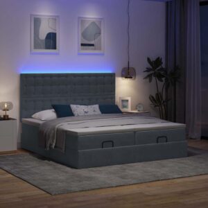 moldura de cama otomana vidaXL com colchão cinza escuro veludo