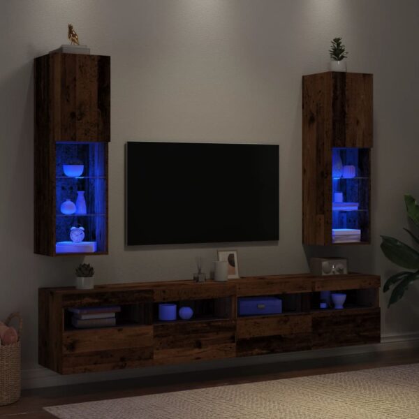 Móveis de TV com luzes LED 2 pcs 30,5x30x102 cm madeira velha