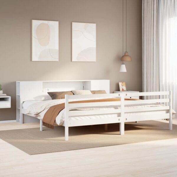 Cama com estante sem colchão 200x200 cm pinho maciço branco