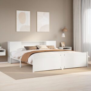 Cama com estante sem colchão 200x200 cm pinho maciço branco