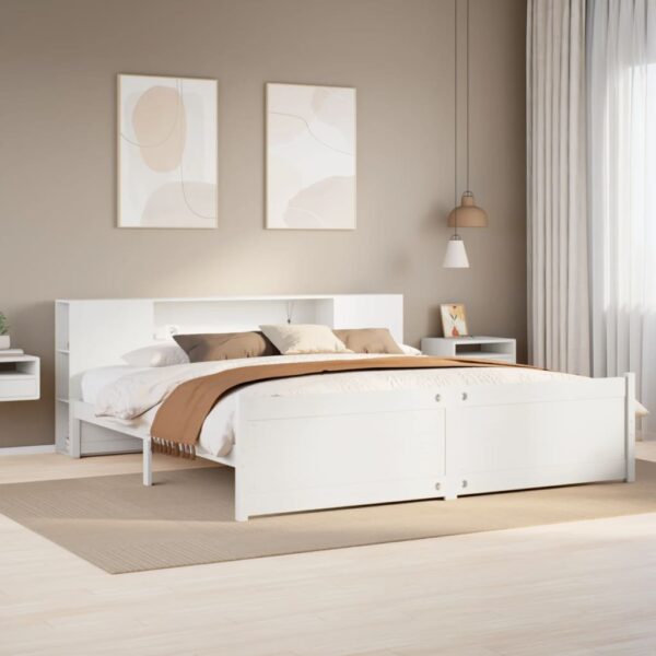 Cama com estante sem colchão 200x200 cm pinho maciço branco