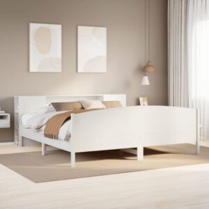 Cama com estante sem colchão 200x200 cm pinho maciço branco