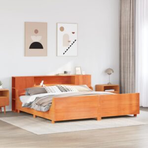 Cama sem colchão 200x200 cm pinho maciço castanho-mel
