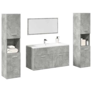 4 pcs conj. móveis casa banho derivados madeira cinza cimento
