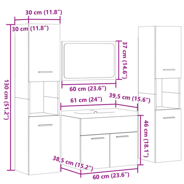 4 pcs conj. móveis casa banho derivados madeira cinza cimento - Image 11