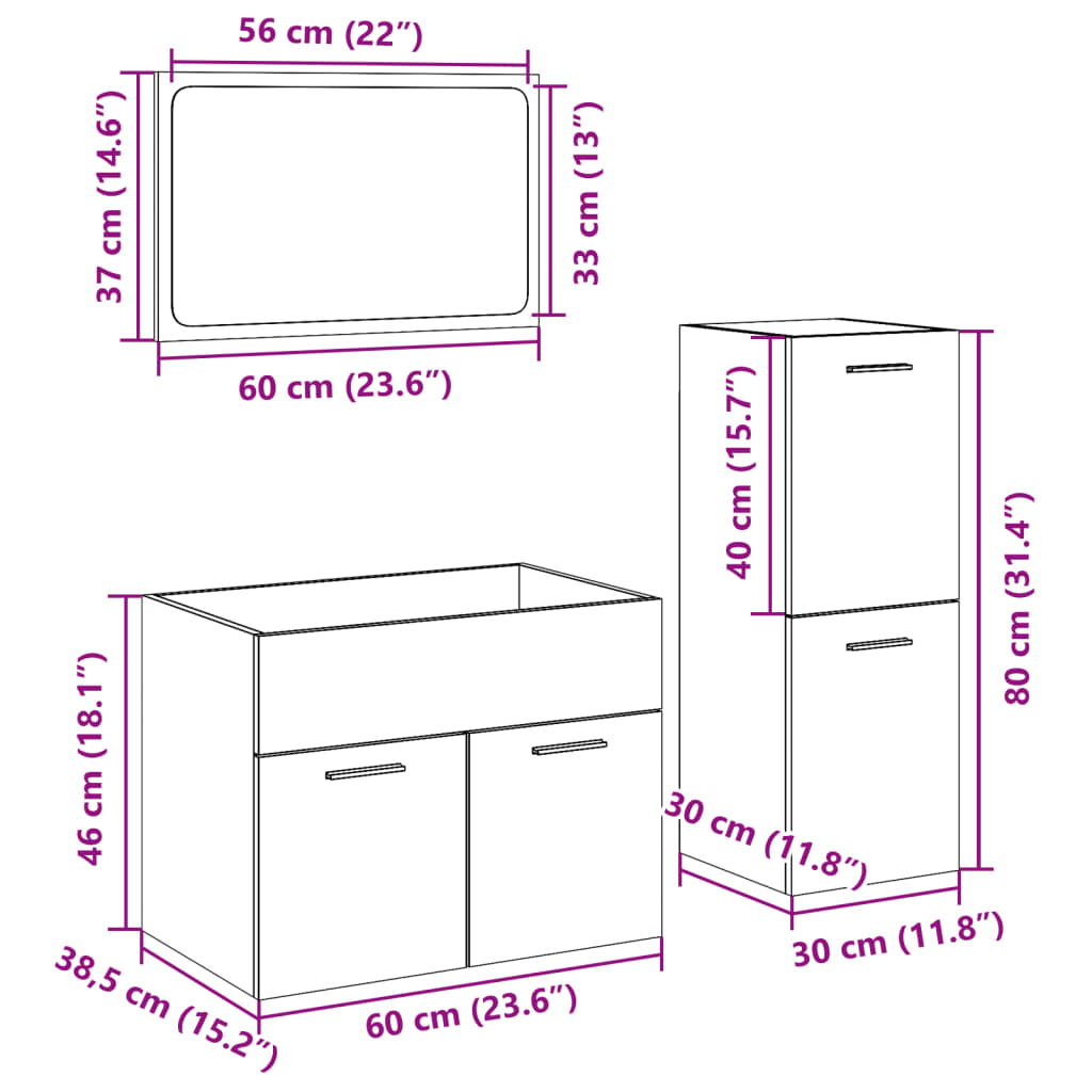 3 pcs conj. móveis casa banho derivados madeira carvalho sonoma - Image 11