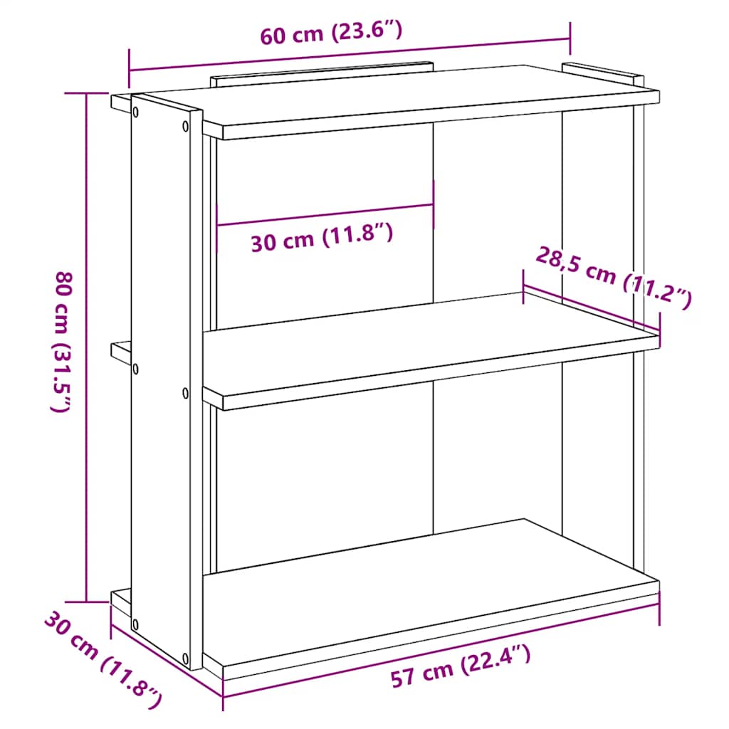 Estante de 3 camadas 60x30x80 cm madeira trabalhada branco - Image 8