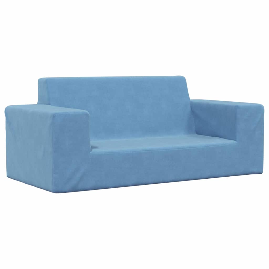 Sofá infantil de 2 lugares pelúcia azul