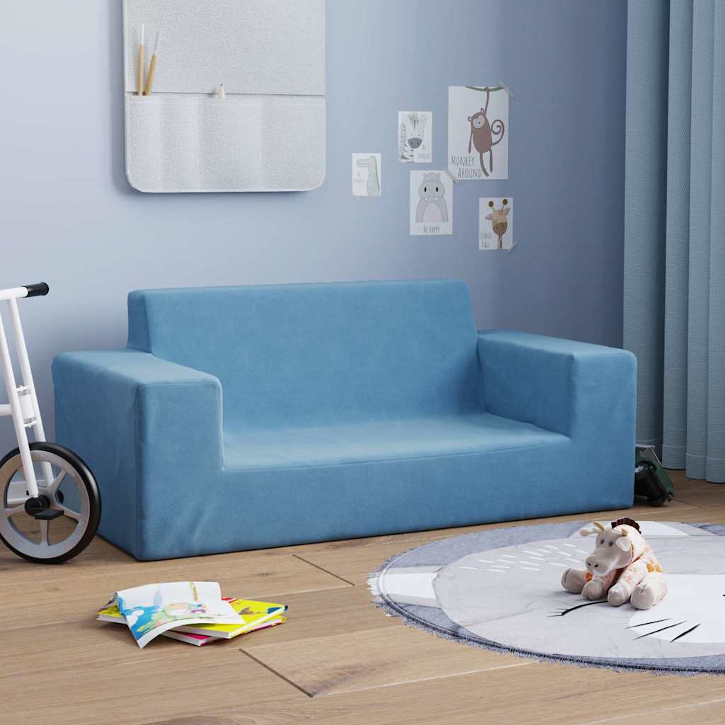 Sofá infantil de 2 lugares pelúcia azul - Image 2