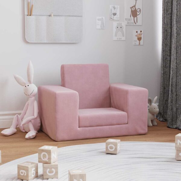Sofá-cama infantil de pelúcia rosa - Image 2