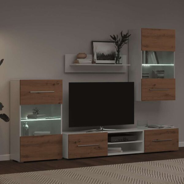Móveis de TV de 5 pcs iluminação LED madeira carvalho artesanal - Image 3