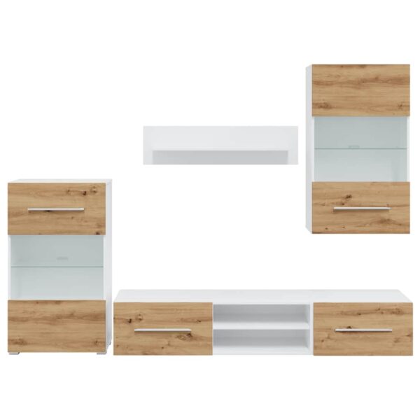 Móveis de TV de 5 pcs iluminação LED madeira carvalho artesanal - Image 4