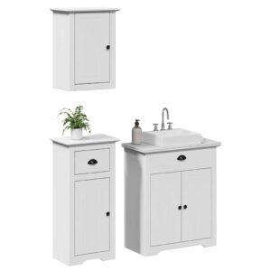 3 pcs conjunto de móveis para WC BODO pinho maciço branco