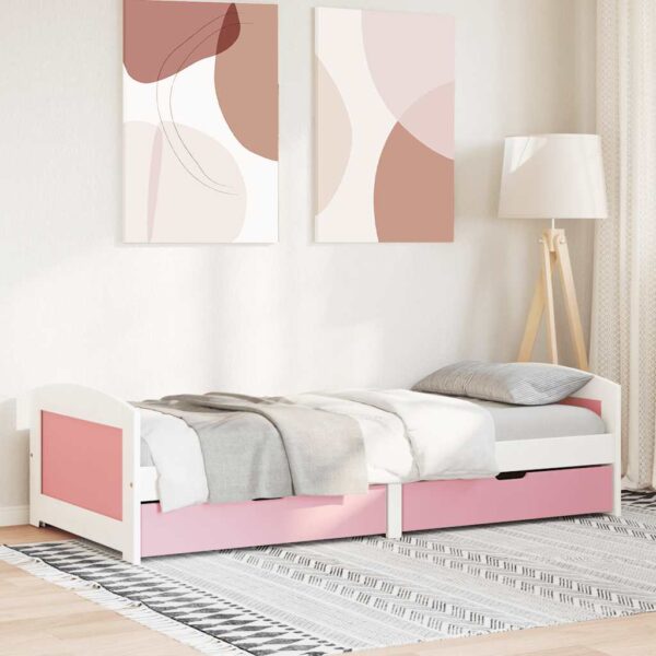 Sofá-cama com 2 gavetas sem colchão 90x200 cm IRUN branco&rosa - Image 3