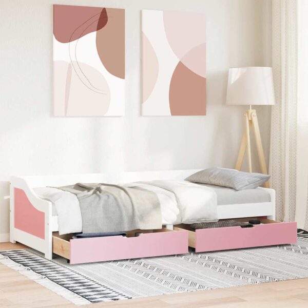 Sofá-cama com 2 gavetas sem colchão 90x200 cm IRUN branco&rosa - Image 2