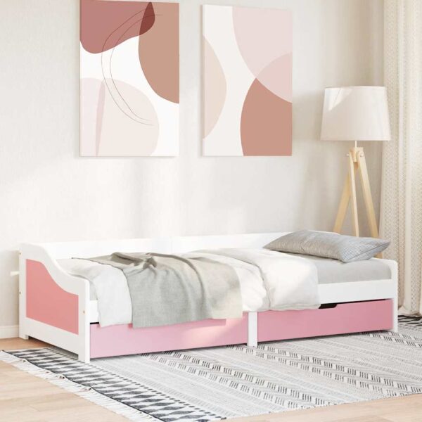 Sofá-cama com 2 gavetas sem colchão 90x200 cm IRUN branco&rosa - Image 3