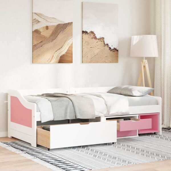 Sofá-cama com 3 gavetas sem colchão 90x200 cm IRUN branco&rosa - Image 2