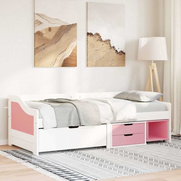 Sofá-cama com 3 gavetas sem colchão 90x200 cm IRUN branco&rosa - Image 3