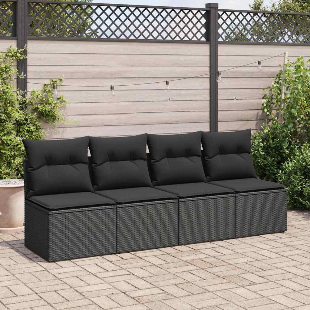 2 pcs conjunto sofás jardim c/ almofadões vime PE/acácia preto - Image 2