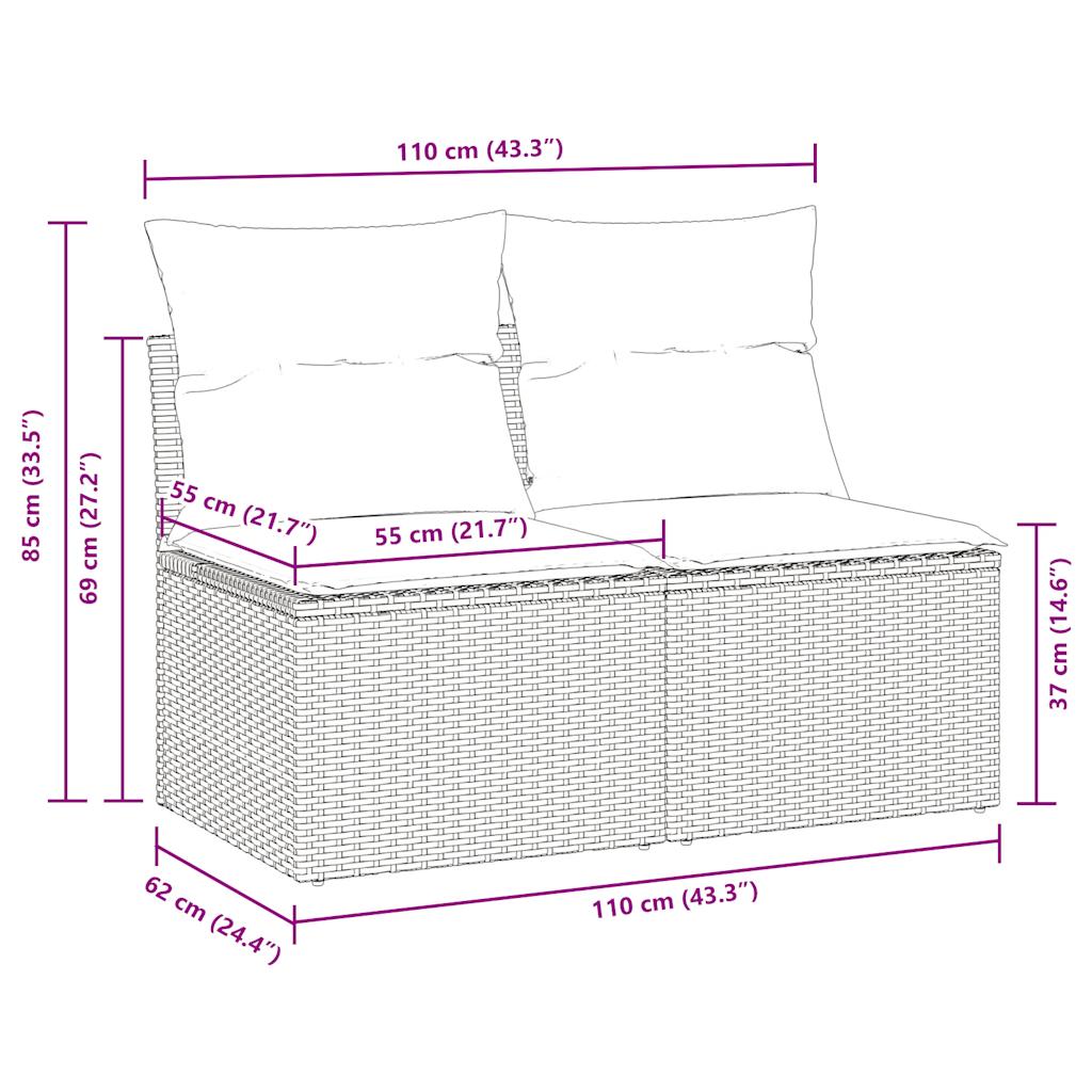 2 pcs conjunto sofás de jardim c/ almofadões acácia e vime PE - Image 5
