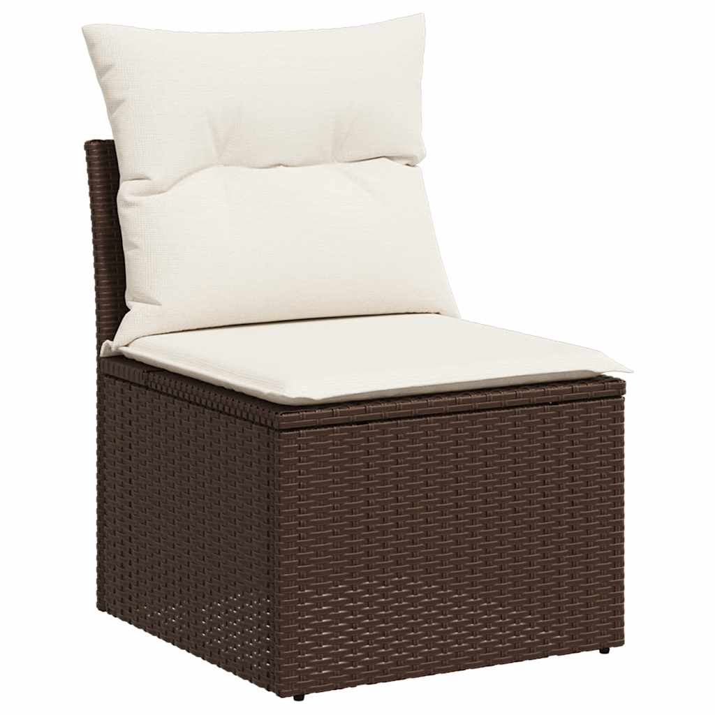 4 pcs conjunto sofás de jardim c/ almofadões vime PE castanho - Image 2