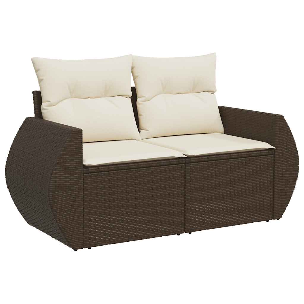 4 pcs conjunto sofás de jardim c/ almofadões vime PE castanho - Image 3