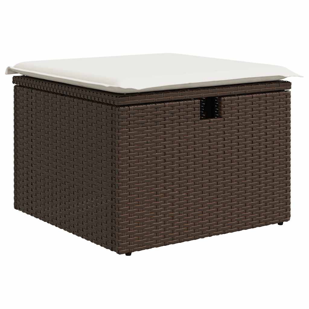 4 pcs conjunto sofás de jardim c/ almofadões vime PE castanho - Image 4