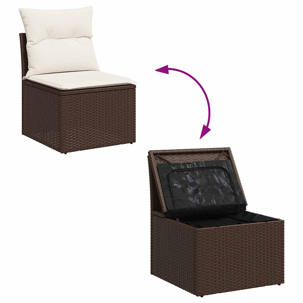 4 pcs conjunto sofás de jardim c/ almofadões vime PE castanho - Image 5