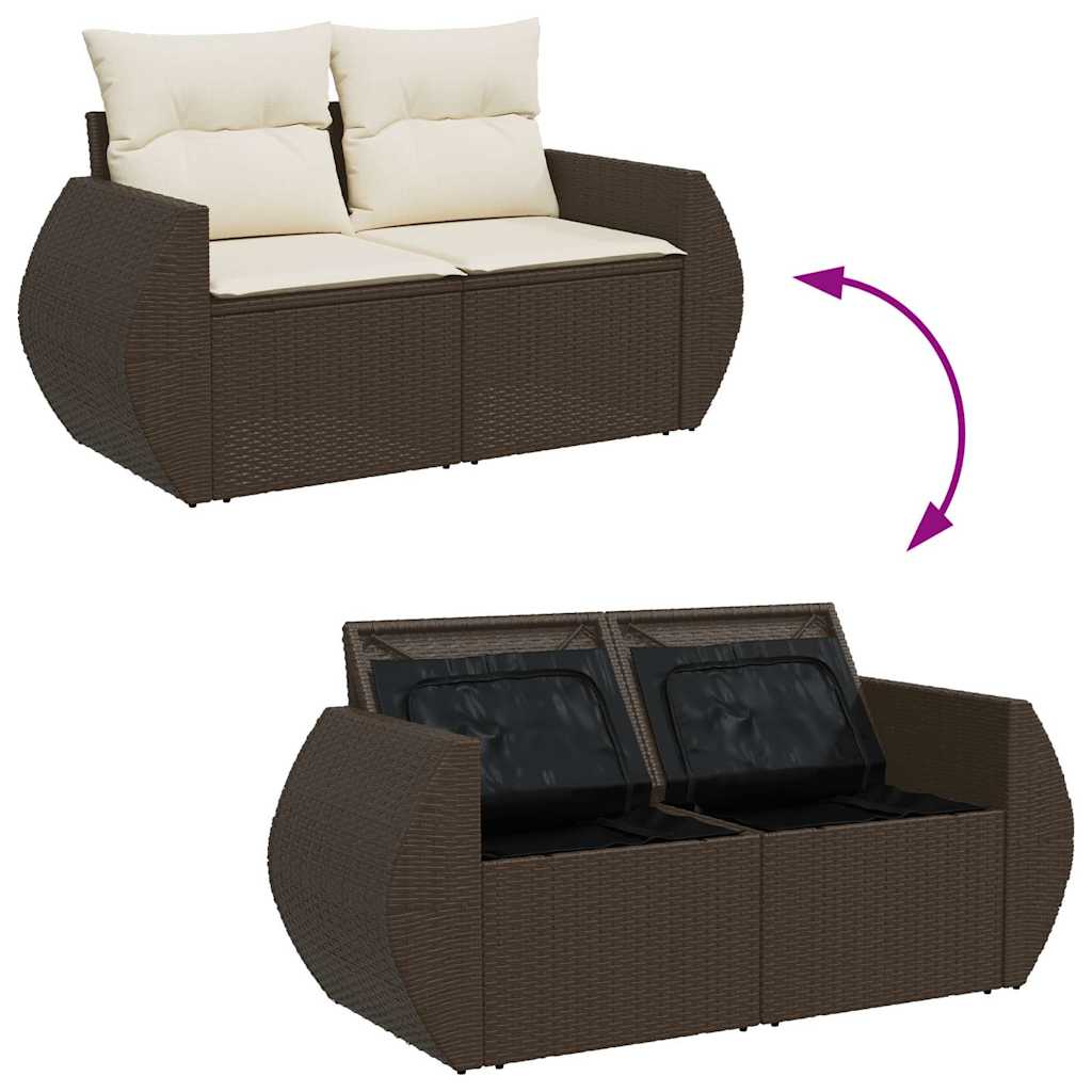 4 pcs conjunto sofás de jardim c/ almofadões vime PE castanho - Image 6