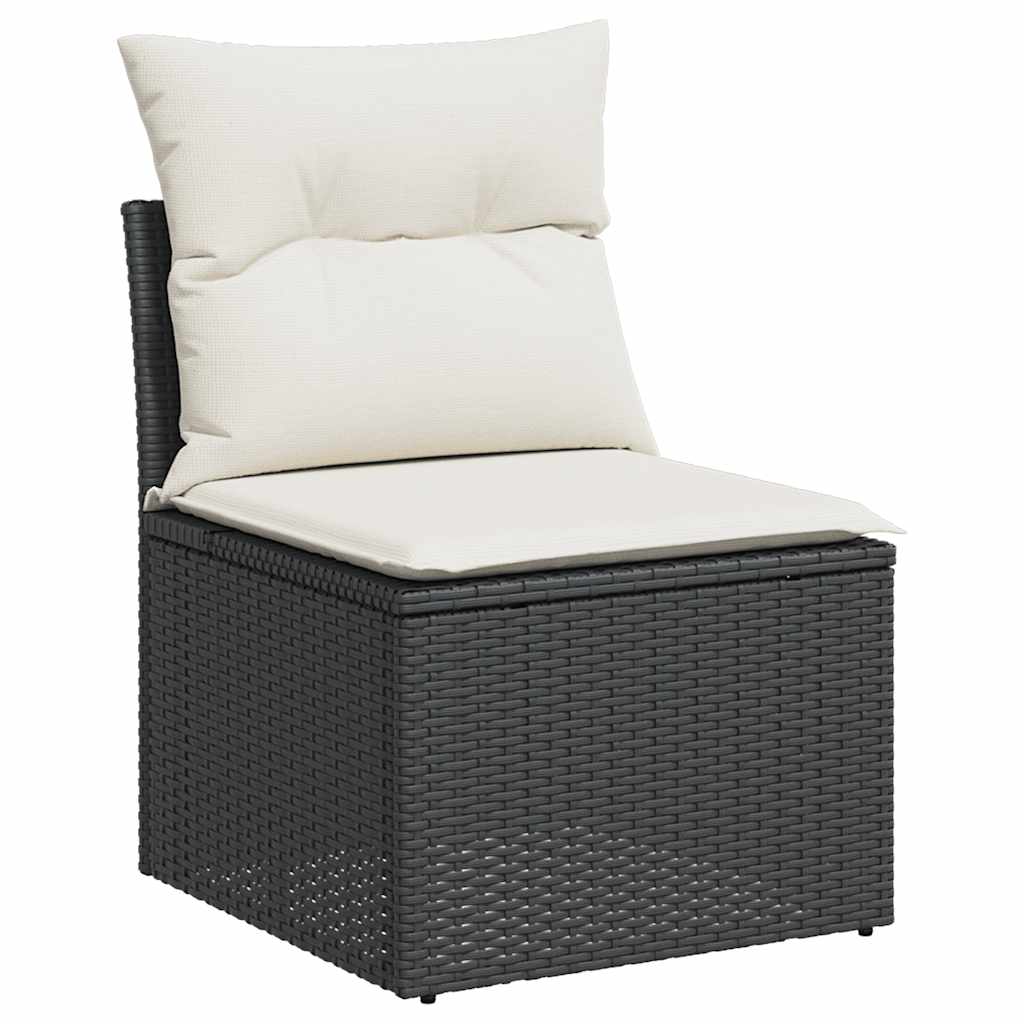 4 pcs conjunto de sofás para jardim c/ almofadões vime PE preto - Image 2