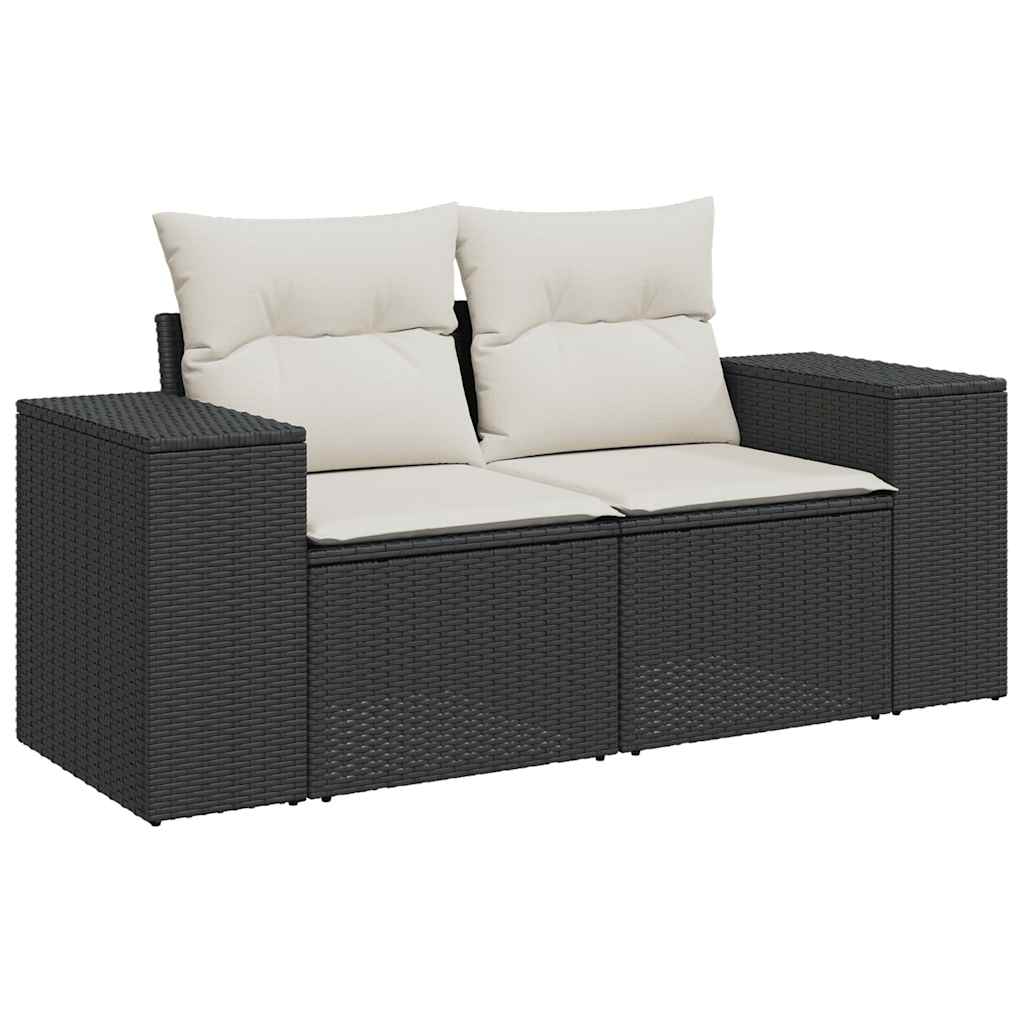 4 pcs conjunto de sofás para jardim c/ almofadões vime PE preto - Image 3