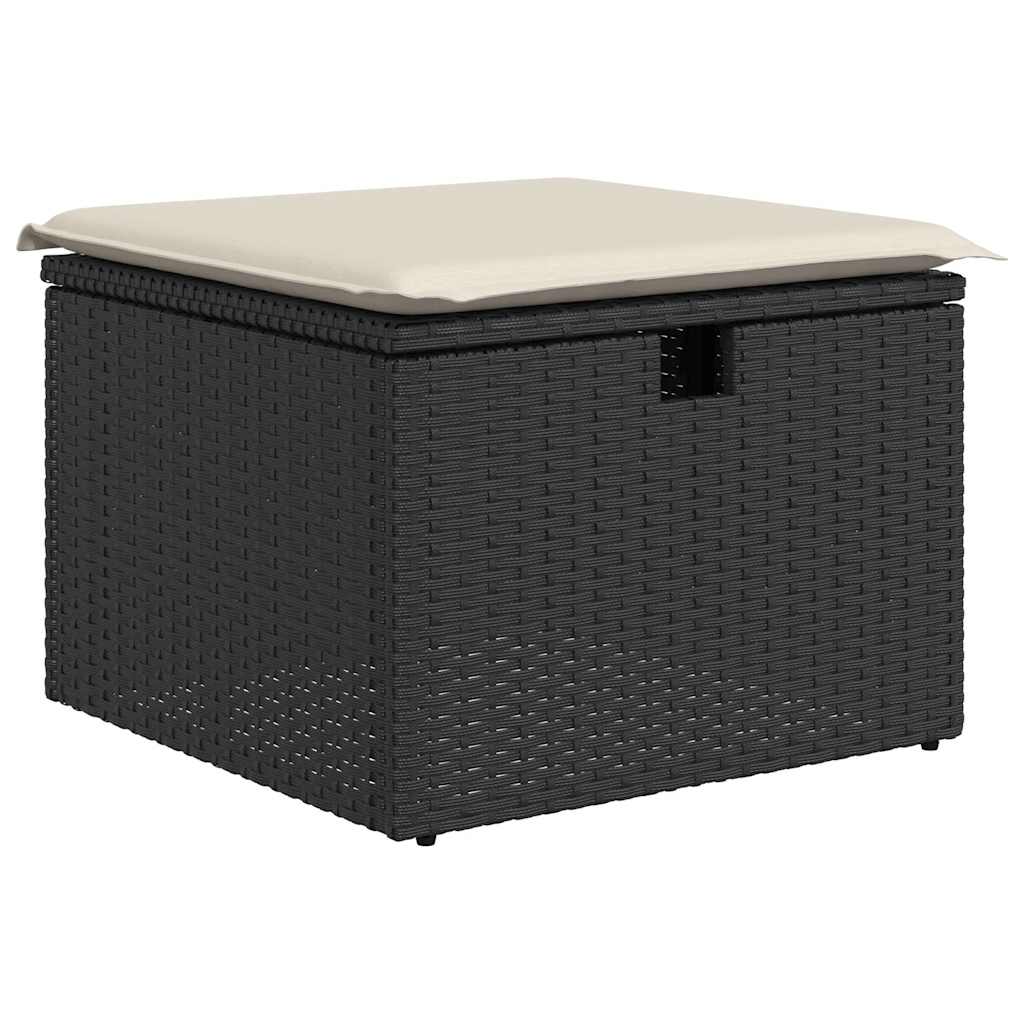 4 pcs conjunto de sofás para jardim c/ almofadões vime PE preto - Image 4