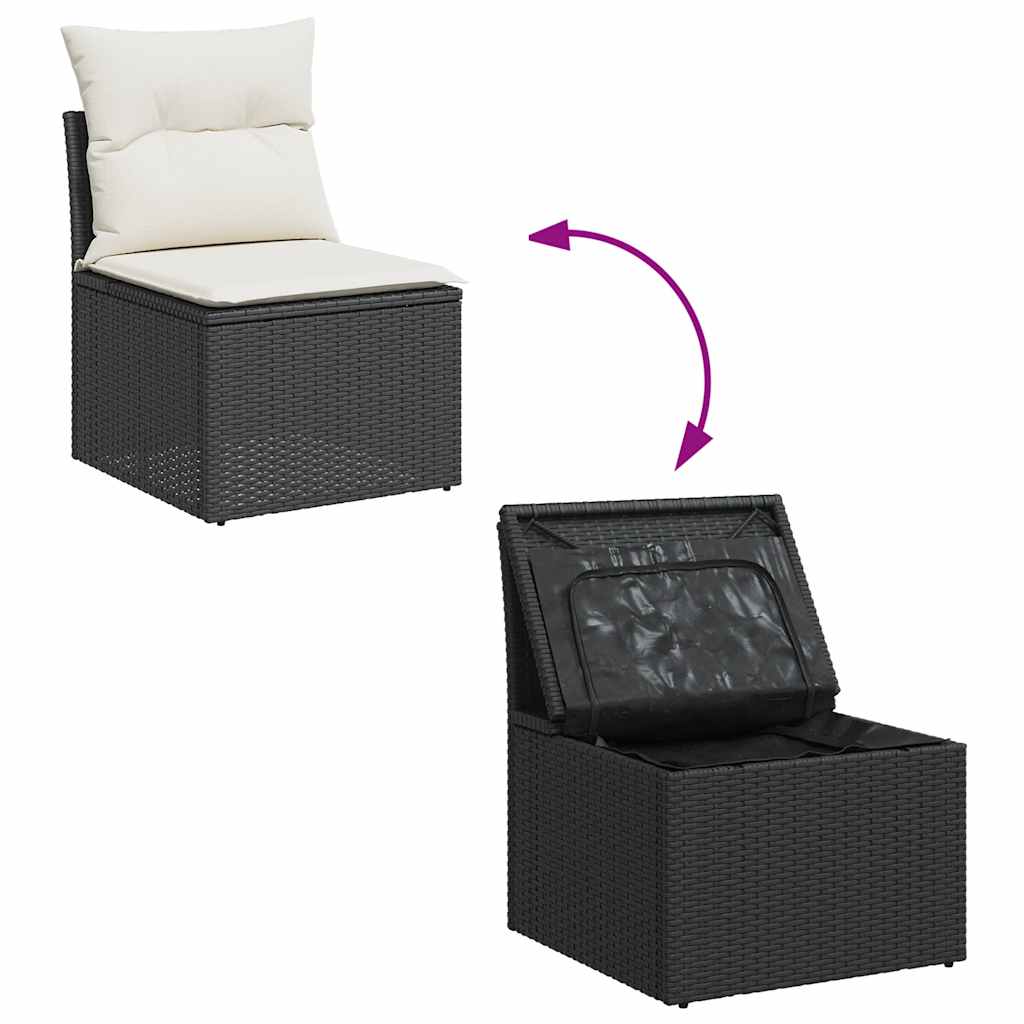 4 pcs conjunto de sofás para jardim c/ almofadões vime PE preto - Image 5