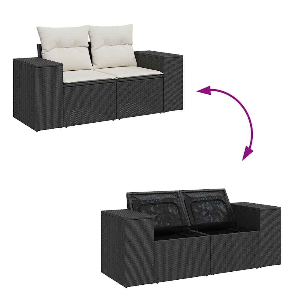 4 pcs conjunto de sofás para jardim c/ almofadões vime PE preto - Image 6