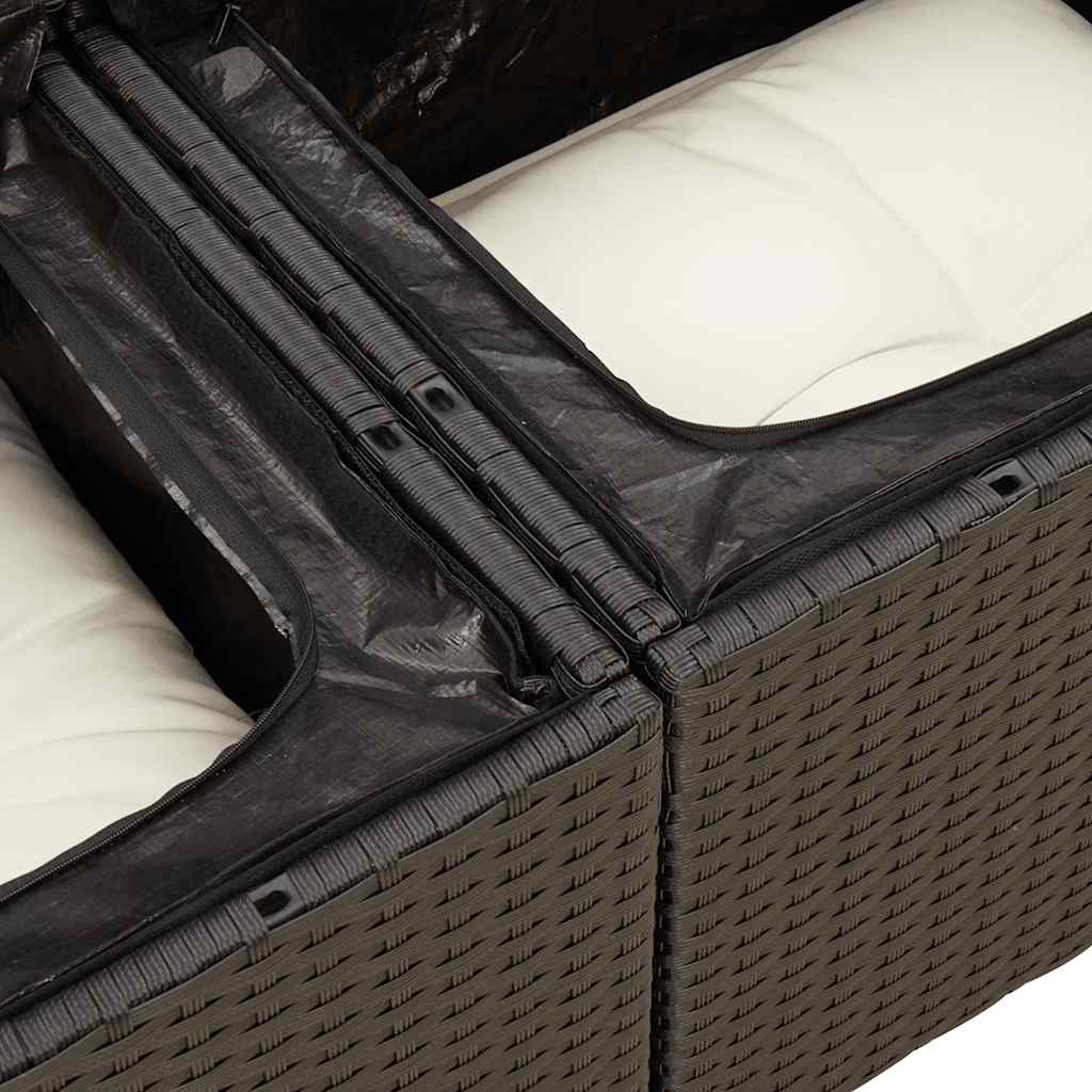 4 pcs conjunto de sofás para jardim c/ almofadões vime PE preto - Image 10