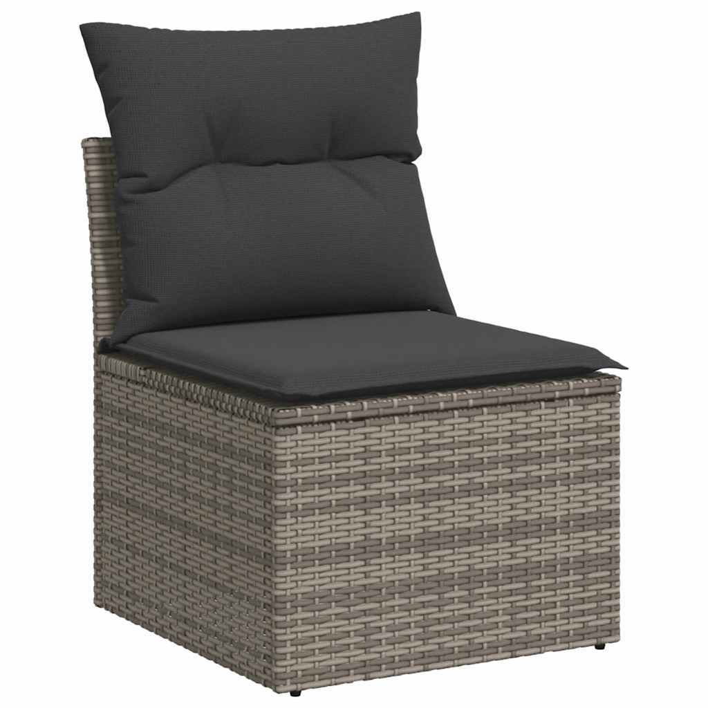 4 pcs conjunto sofás de jardim c/ almofadões vime PE cinzento - Image 2