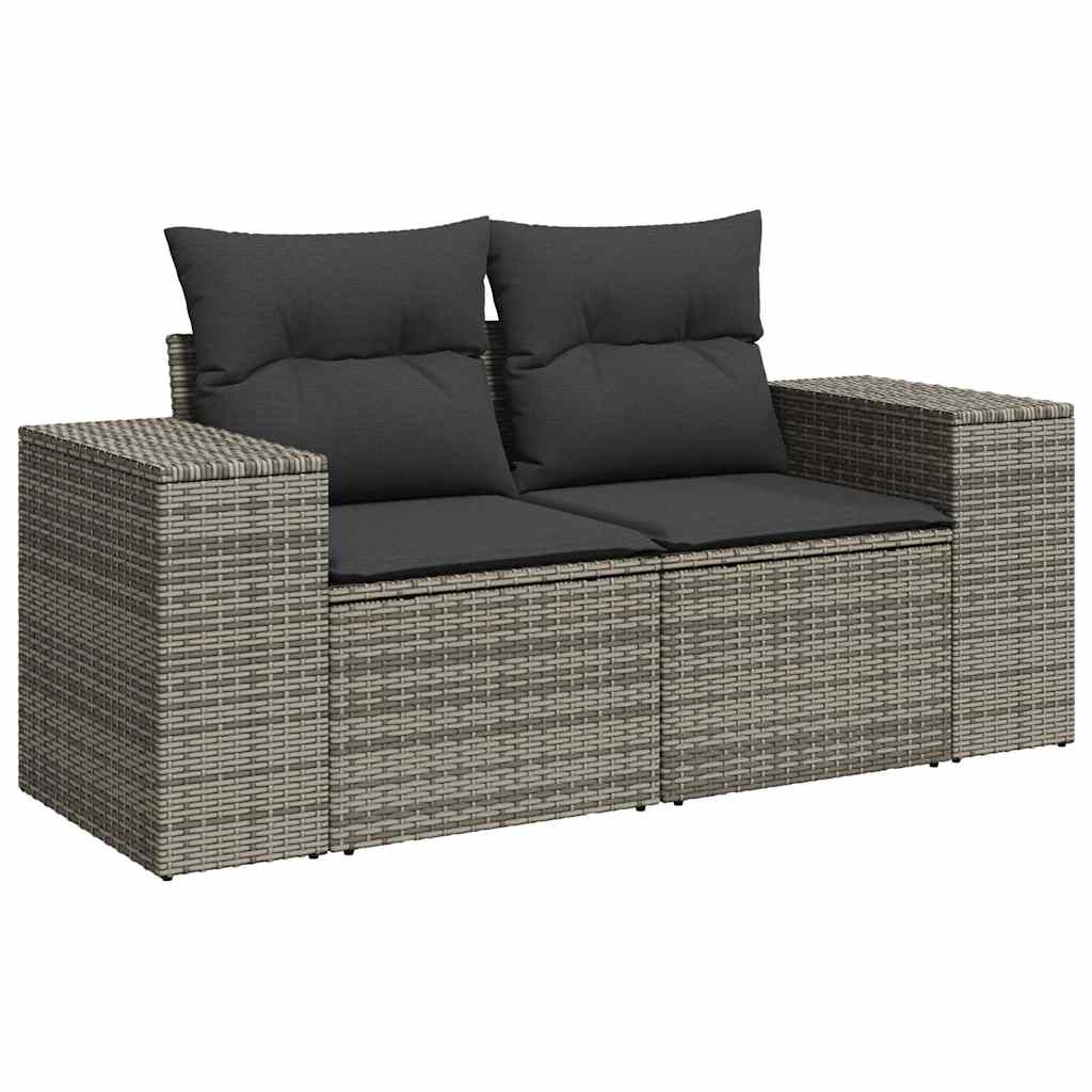 4 pcs conjunto sofás de jardim c/ almofadões vime PE cinzento - Image 3