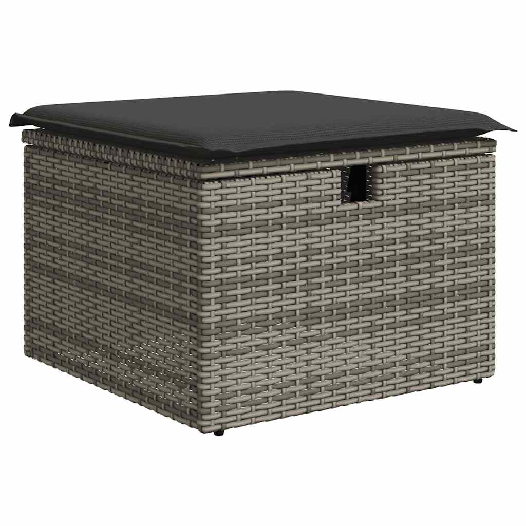 4 pcs conjunto sofás de jardim c/ almofadões vime PE cinzento - Image 4
