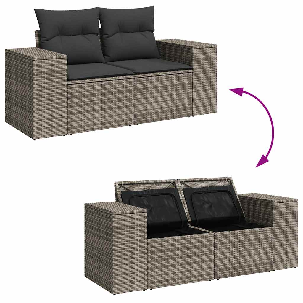 4 pcs conjunto sofás de jardim c/ almofadões vime PE cinzento - Image 6