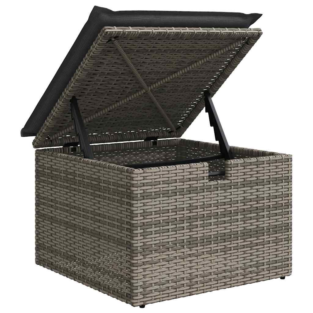 4 pcs conjunto sofás de jardim c/ almofadões vime PE cinzento - Image 7