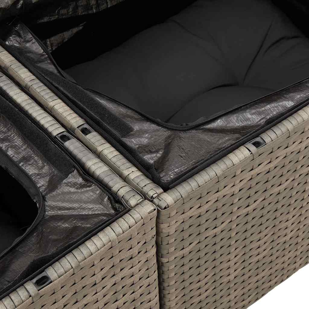 4 pcs conjunto sofás de jardim c/ almofadões vime PE cinzento - Image 10