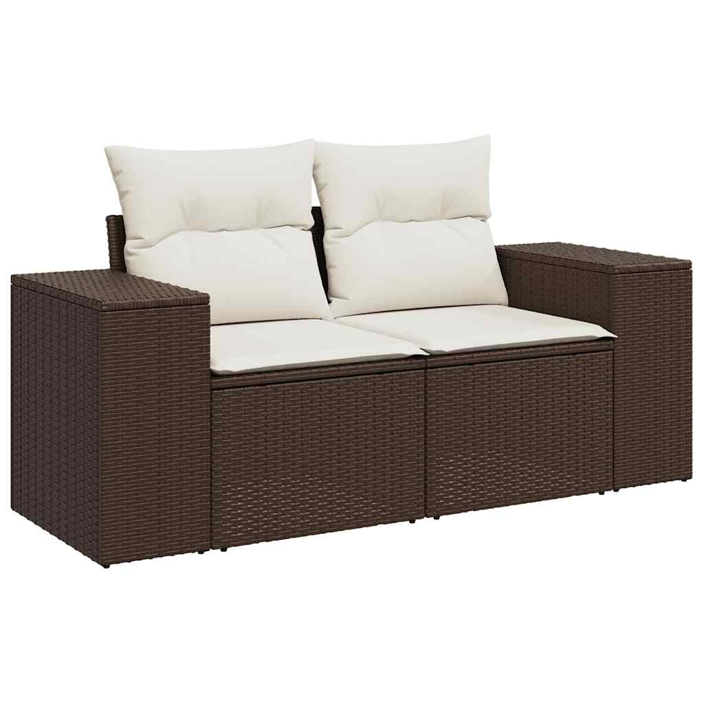 4 pcs conjunto sofás de jardim c/ almofadões vime PE castanho - Image 3