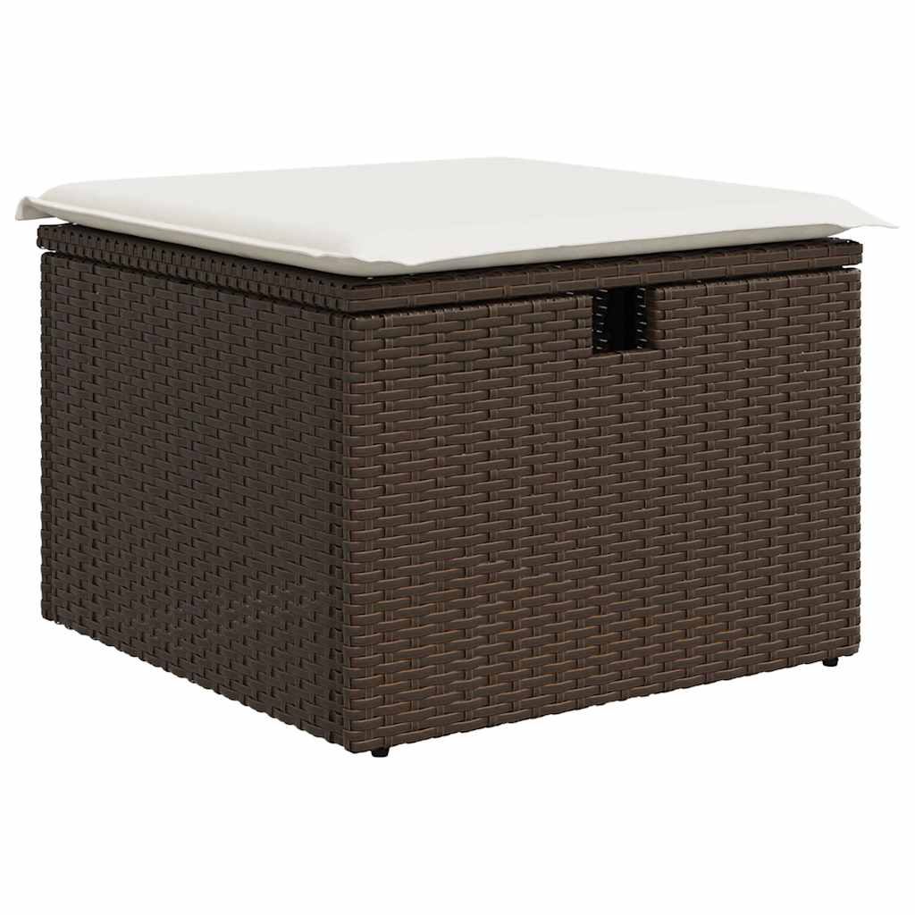 4 pcs conjunto sofás de jardim c/ almofadões vime PE castanho - Image 4