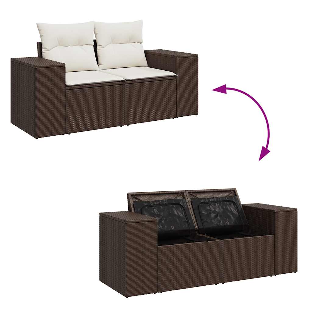 4 pcs conjunto sofás de jardim c/ almofadões vime PE castanho - Image 6