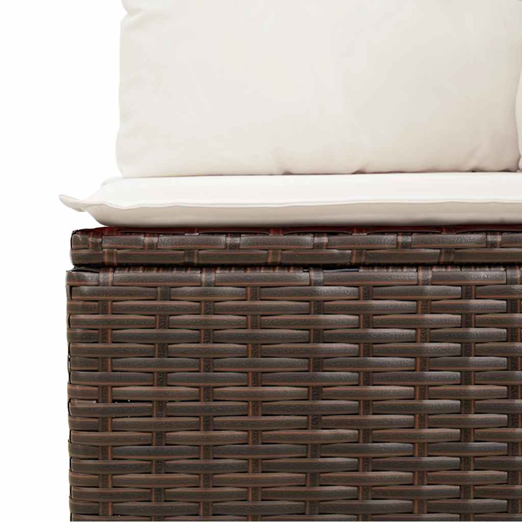 4 pcs conjunto sofás de jardim c/ almofadões vime PE castanho - Image 8